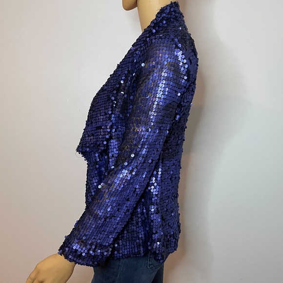Vintage royal blue sequin layered shawl sweater jacket w ruffles in front 👑 - Picture 9 of 15